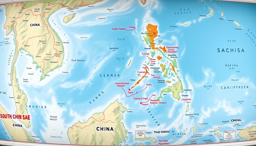 Map showing Philippines, China, South China Sea territorial claims.