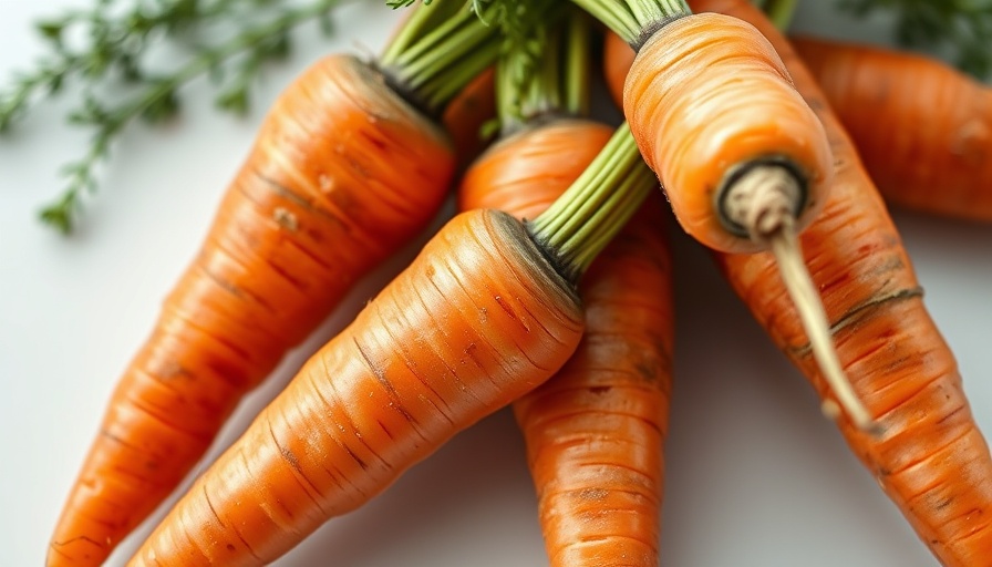 Colorful heirloom carrots highlighting nutrition and mental health benefits.