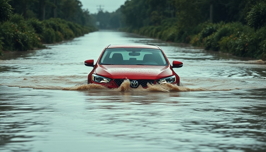 Red car trapped in floodwaters on San Antonio road