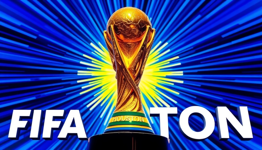 FIFA Fan Festival Houston vibrant display with World Cup trophy.