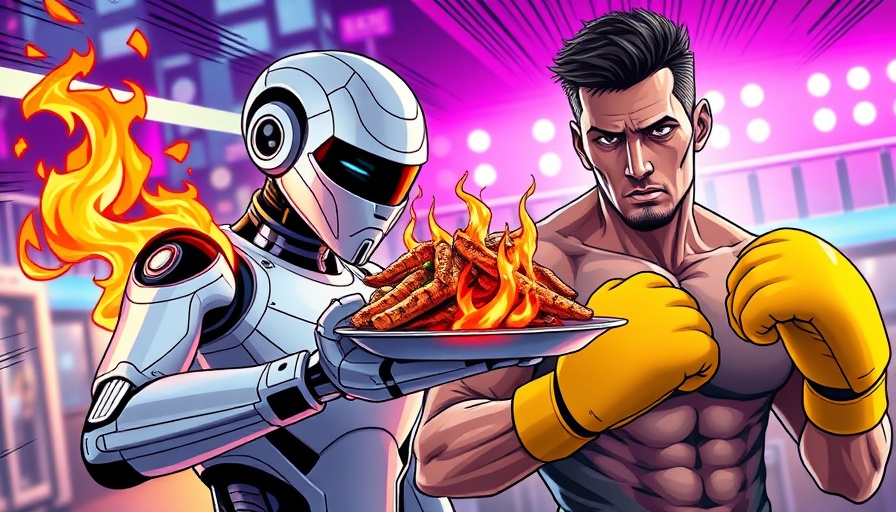 Animated showdown with AI figure and man in boxing gloves.