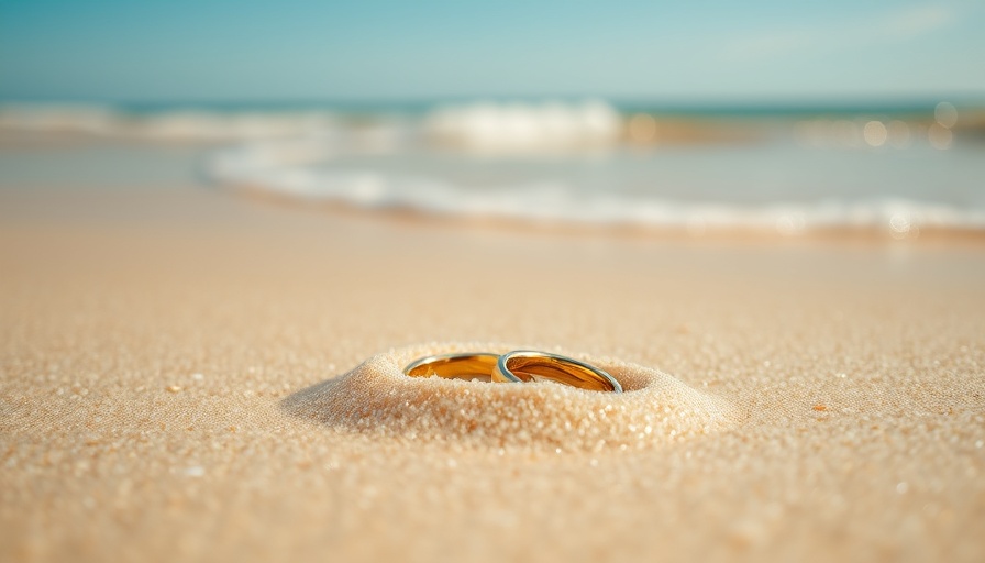 Lost rings found on beach beside gentle waves.