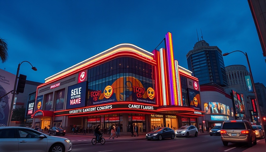 Modern entertainment complex in Friendswood with neon lights and sleek design.