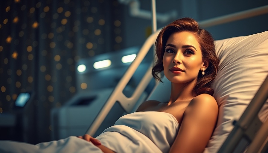 Fashionable woman at event and resting in hospital bed, health scare.