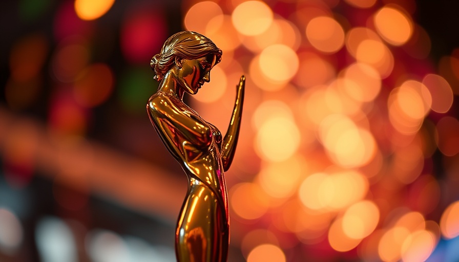 Gleaming Emmy statue with vibrant colorful bokeh, 2025 Emmy nominations