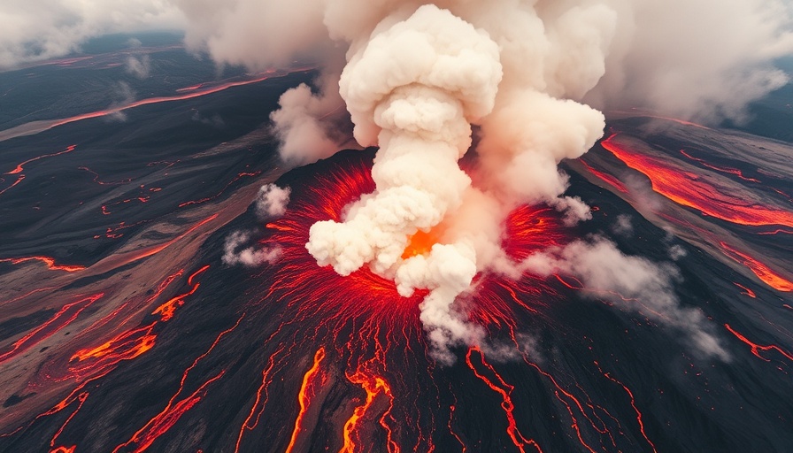 Aerial view of Iceland volcanic eruption with lava and smoke.
