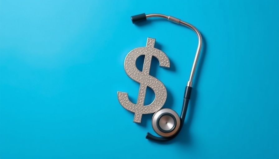 Stethoscope forming dollar sign on blue background.