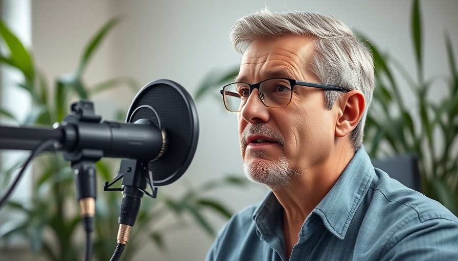 Middle-aged man podcast recording for healthy aging tips.