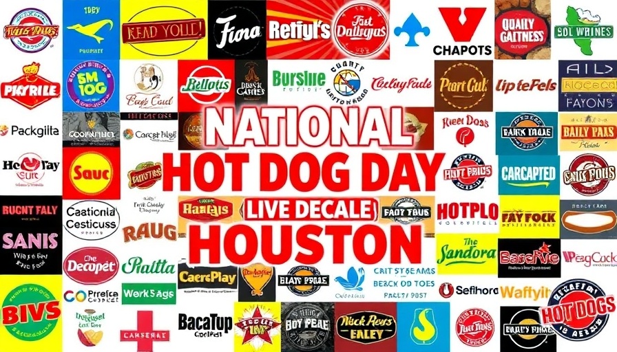 Logos and text promoting National Hot Dog Day Deals in Houston.
