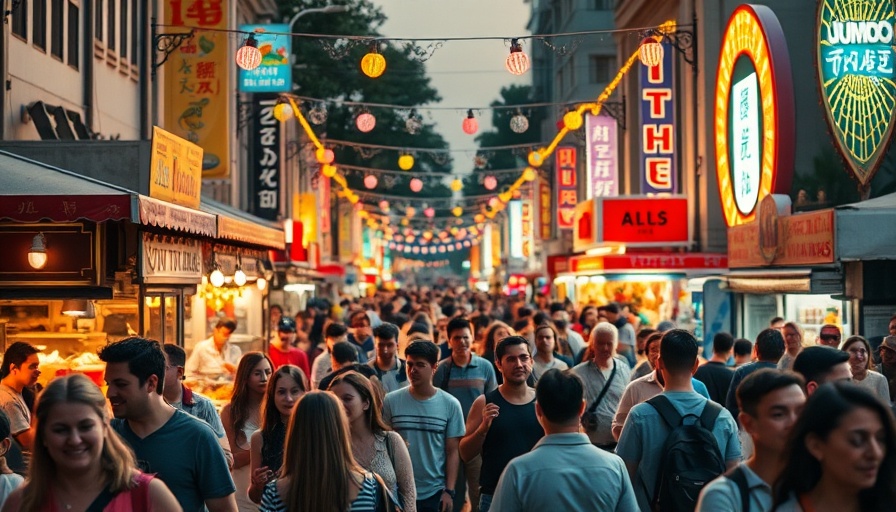Vibrant festival scene in Austin with diverse people and colorful lights.