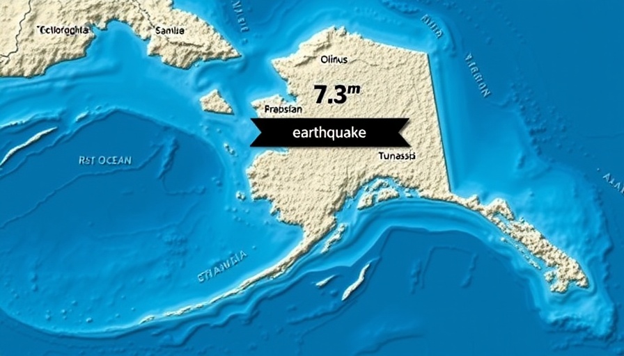 Map of Alaska with 7.3 magnitude earthquake and tsunami warning.