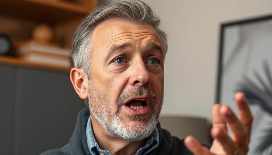 Middle-aged man delivering a speech in an indoor setting