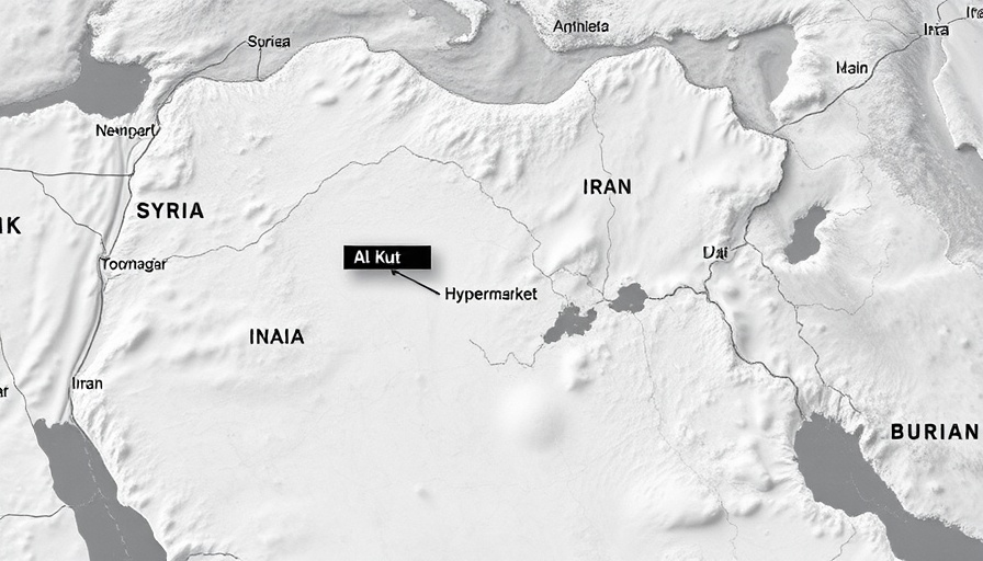 Map highlighting Al-Kut hypermarket in Iraq, related to mall fire deaths.
