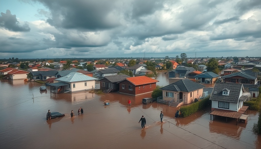 Aerial view of Texas floods, people rescuing items.
