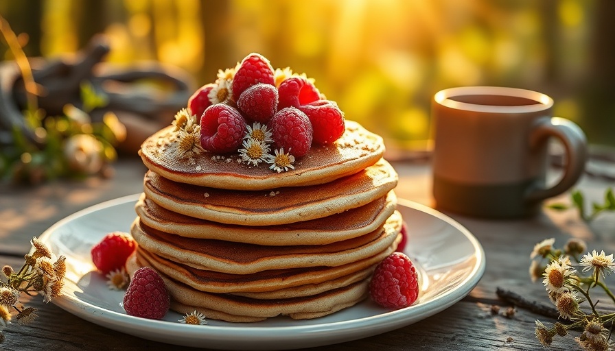 Wild Raspberry and Chamomile Pancakes in warm sunlight.