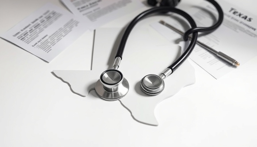 Texas health coverage loss symbolized with stethoscope and map.