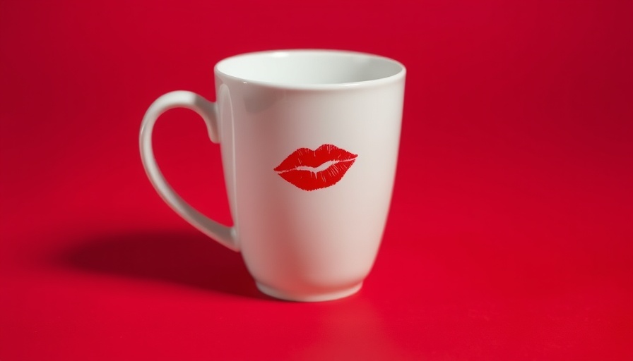 Workplace affairs concept: coffee cup with lipstick mark.