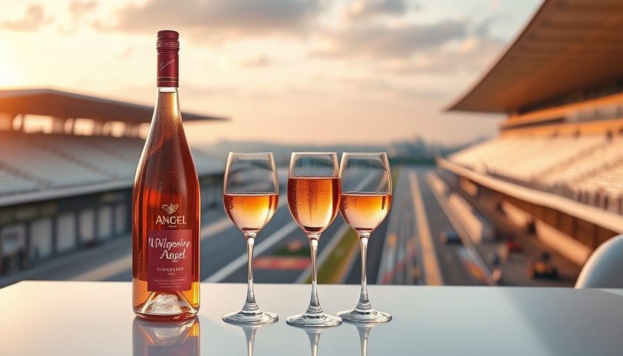 Whispering Angel rosé at Formula 1 circuit during golden hour.