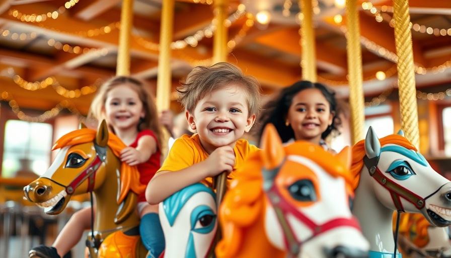 Children enjoying carousel ride, happiness in vibrant setting.