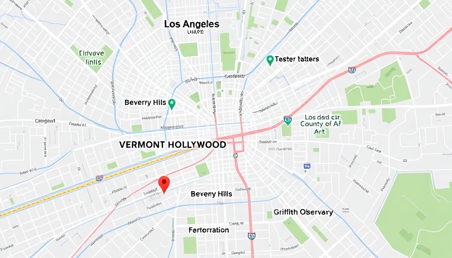 Detailed map of Los Angeles with landmarks and highways.