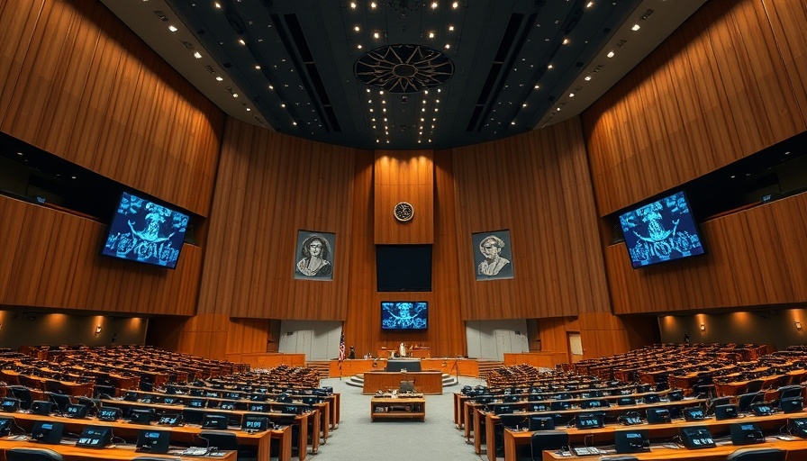 Texas legislative chamber interior modern architecture, news backdrop.