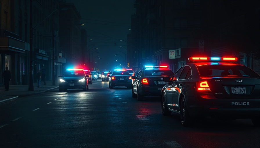 Night street scene with police cars and flashing lights illustrating youth gun violence