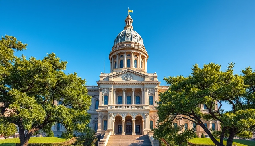 Sunny day view of Texas State Capitol surrounded by trees, symbolizing legislative session.