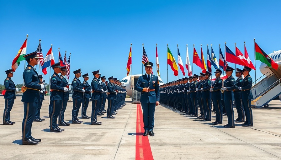 Military honor guard welcomes dignitaries at airport for Turkey's invasion of Cyprus anniversary.