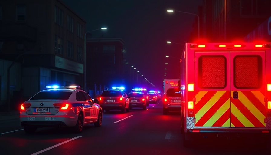 Emergency vehicles respond to nighttime incident linked to youth gun violence.