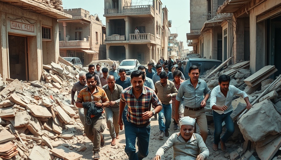 Palestinians walk through Gaza rubble seeking aid, highlighting crisis.