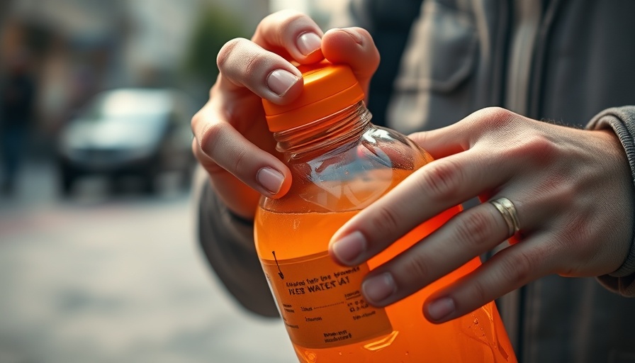 Hands opening an orange water bottle for healthy hydration for travel.