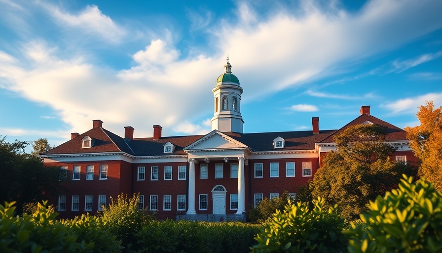 Harvard campus building under clear sky, Trump Administration and Harvard Court Case context.