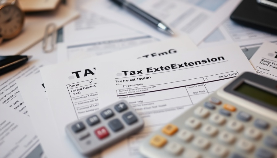 Tax extension forms and calculator on a desk highlighting tax extension payment deadline.