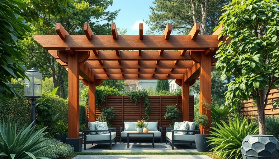 Charming wooden pergola with lush greenery, Austin lifestyle garden view.