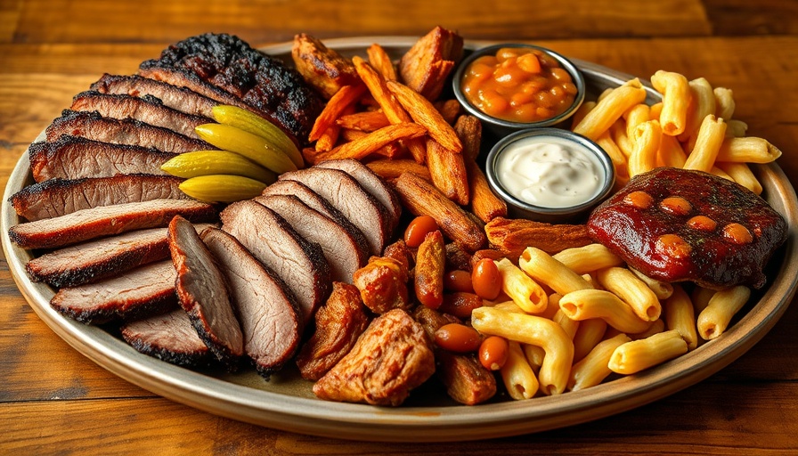 Mouthwatering barbecue platter at tourist-worthy restaurant in Dallas.