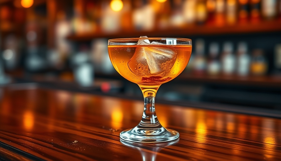 Delicious New Orleans cocktail in coupe glass on wooden bar.