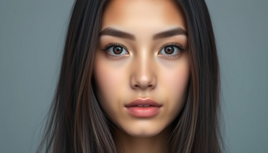 Neutral close-up portrait of young woman with dark hair.