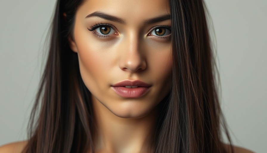 Close-up portrait of a woman with dark hair and neutral expression.