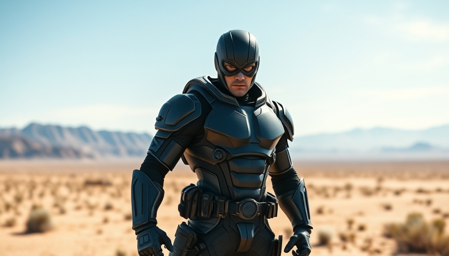 Futuristic superhero scene capturing a captivating pose.