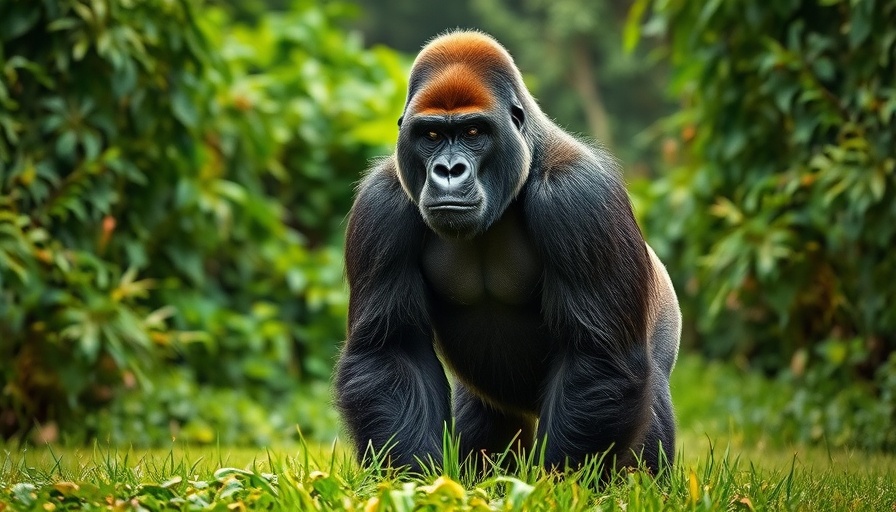 Imposing silverback gorilla standing in lush habitat at San Antonio Zoo.