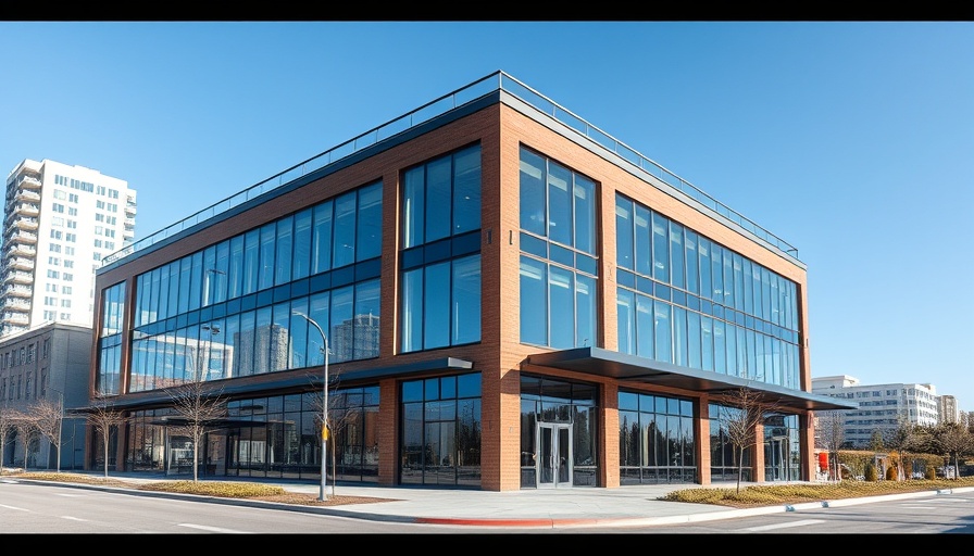 Modern building at Image Studios Flower Mound location with glass facade.