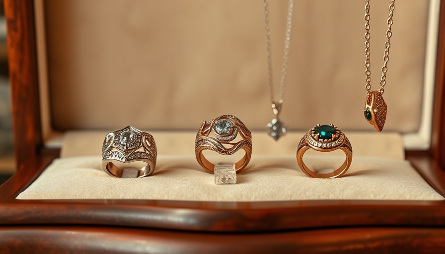 Elegant custom jewelry display in Frisco, showcasing intricate designs.