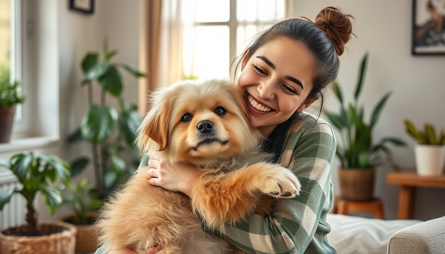 Cheerful young woman providing local pet care in Northlake, cuddling a dog.