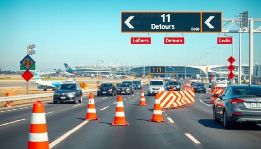 Dallas airport road work detours with barriers and signs.