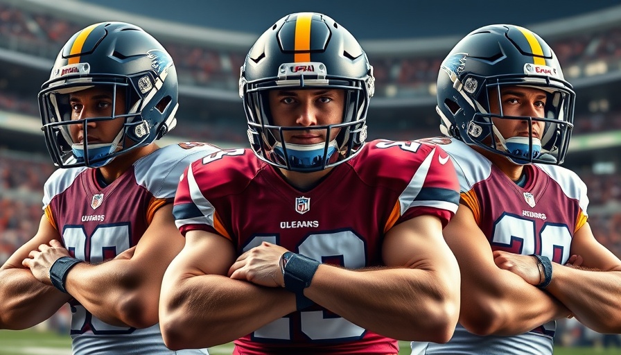 NFL stars collage in field uniforms with intense expressions