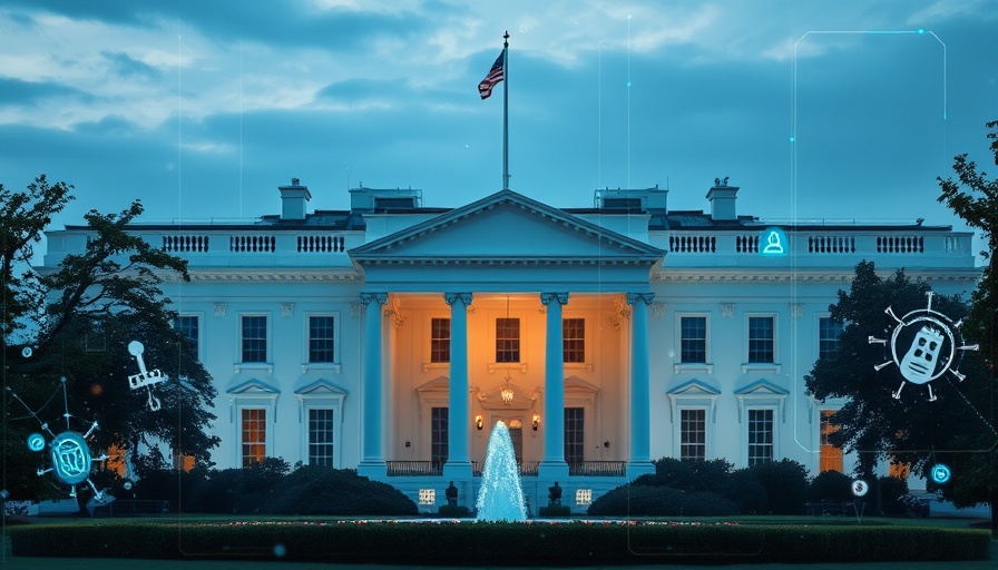 Digital AI graphics and White House backdrop in Trump's AI Action Plan.