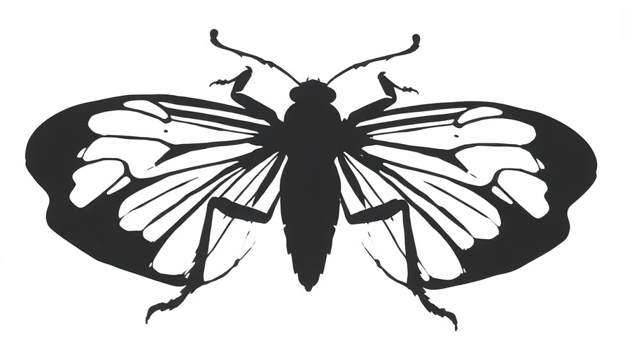 Monochrome abstract insect silhouette outline.