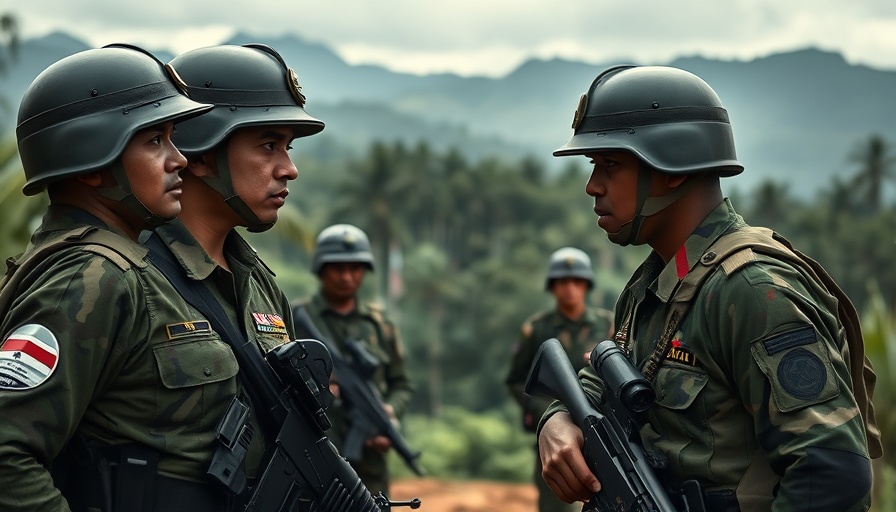 Thailand-Cambodia border conflict scene with soldiers negotiating.