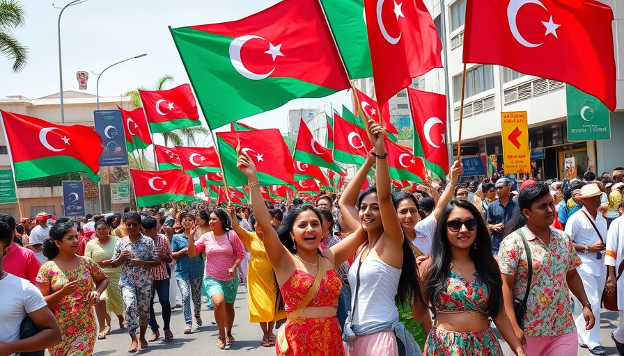 Maldives Independence Day parade with joyous participants and flags.