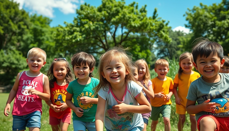 Reopening scene at Texas summer camps with kids playing outdoors.